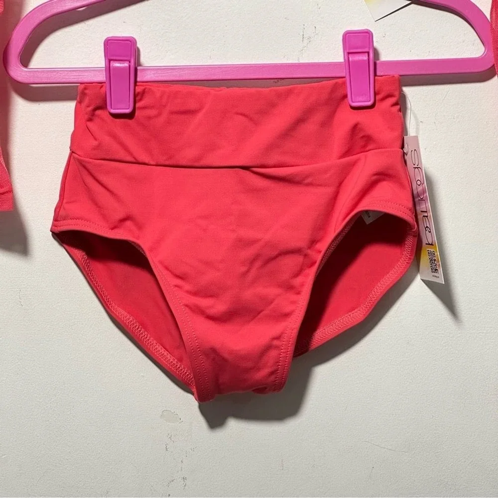 BalTogs High-Waist Mesh Crop Top and Briefs Set Coral Salmon Dance‎ Dancewear